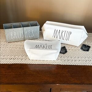 Rae Dunn White Makeup Cosmetic Pouches and Brushes Organizer Set